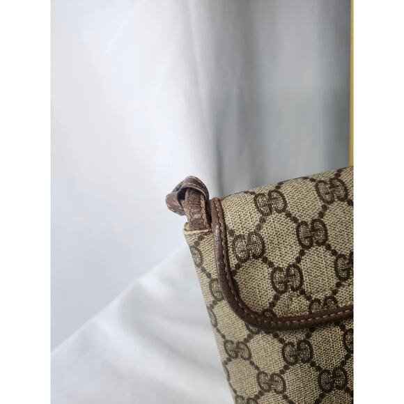 Gucci GG Monogram Supreme Crossbody Bag Brown Leather Trim Vintage - Picture 5 of 16